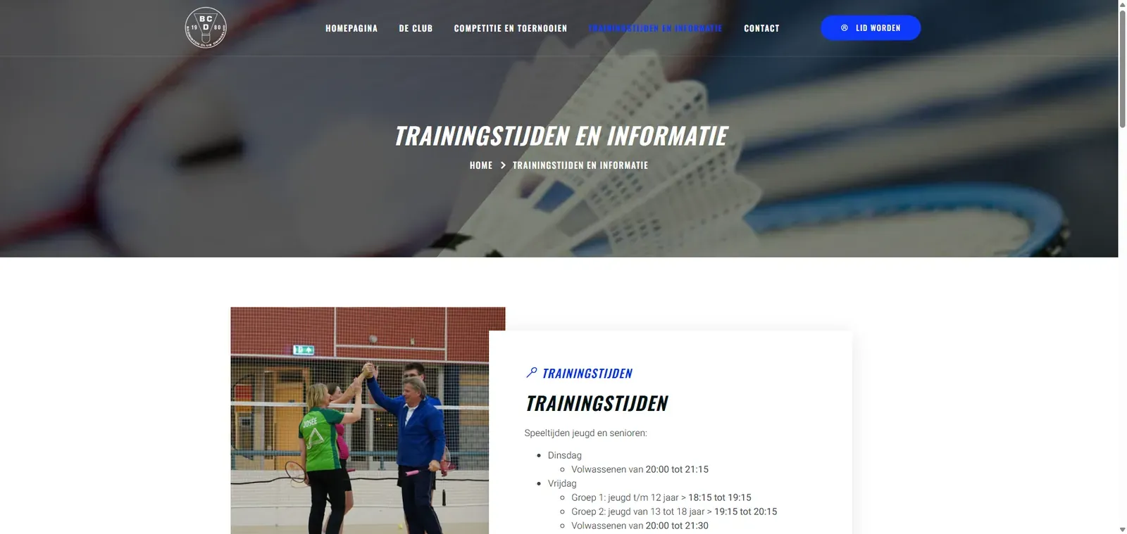 Trainingstijden en informatie